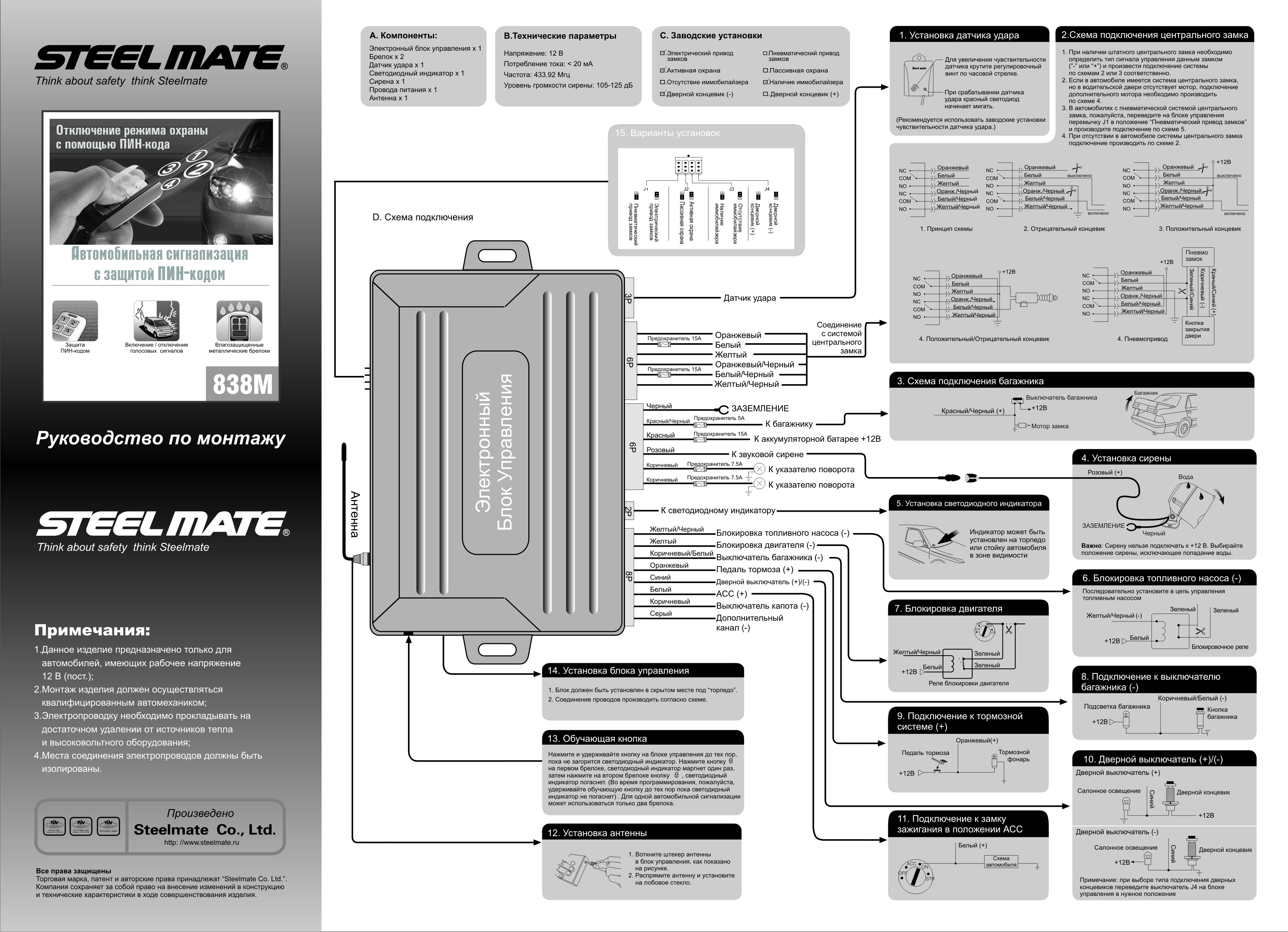 Инструкция к сигнализации steel mate 888m